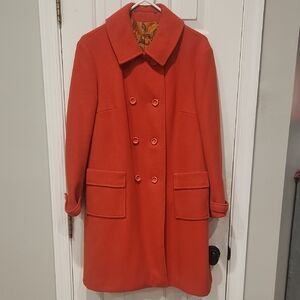 Chic Double-Breasted Women's Pea Coat in Orange